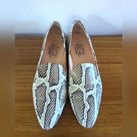AGL Embossed Snakeskin Leather Flats 6/36 Rock Glam Boho Preppy Chic Whimsigoth - Picture 3 of 13